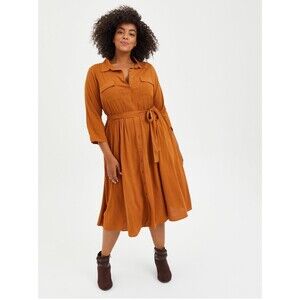 Torrid Midi Rayon Slub Belted Shirtdress Roasted Pecan Women’s Plus Size 3
